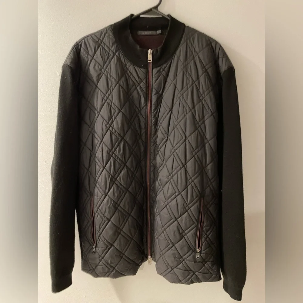Raffi Men's Charcoal Quilted Puffer Jacket wool blend back and arms size XXL
